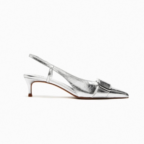 ZARA slingback leather kitten heel shoes
Silver - Picture 4 of 13